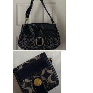 x2 Coach Denim Bleeker w/ Patent Leather Trim & rare Coach Legacy Denim Wallet